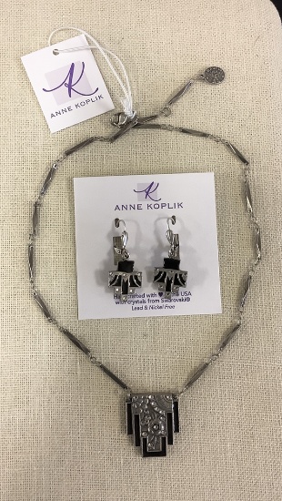 Anne Koplik Sterling & Swarovski Earrings & Necklace - Art Deco Style