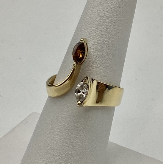 14kt White Fairy Diamonds & Cognac Ring - Size 7 (4.7g Total Weight)