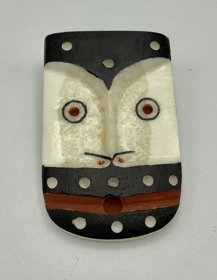 Carved Antler Mask Brooch By Eugene K. Tiulana, King Island - 2"