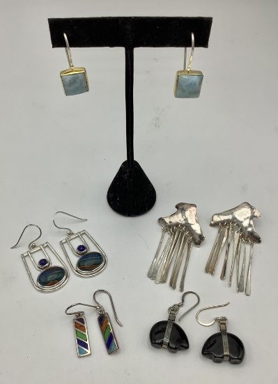 5 Pairs Sterling Earrings - Some W/ Stones (1.02 Ozt Total Weight)