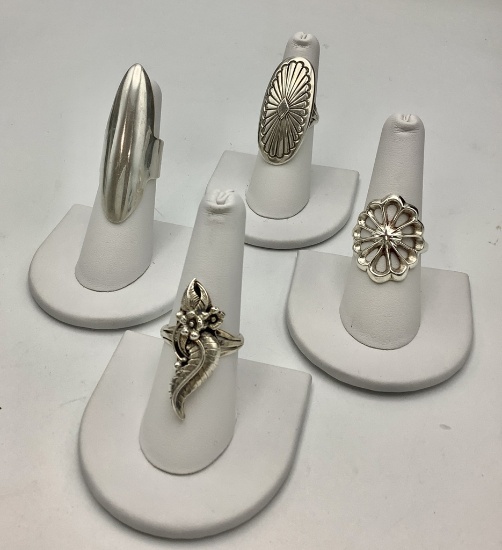 4 Sterling Rings - Sizes 8, 7½, 6, & 6 (1.02 Ozt Total Weight)