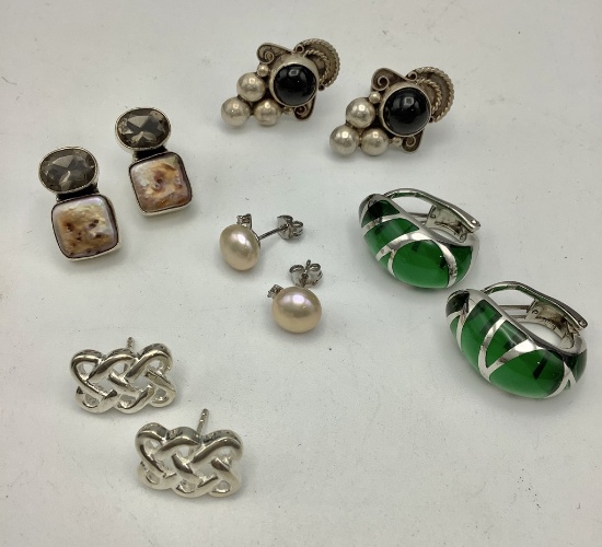 5 Pairs Sterling Earrings W/ Stones (0.93 Ozt Total Weight)