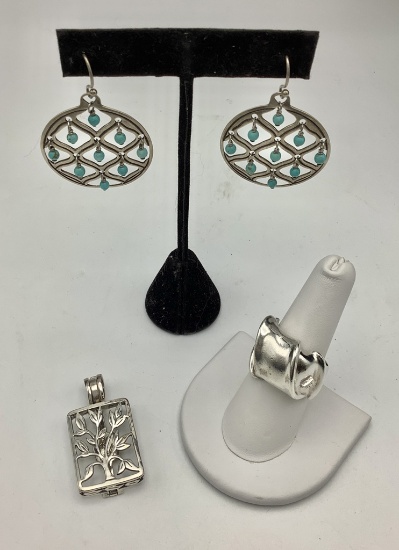 Silpada Sterling: Ring - Size 9, Pendant - 1½", Pair Earrings (1.0 Ozt Tota