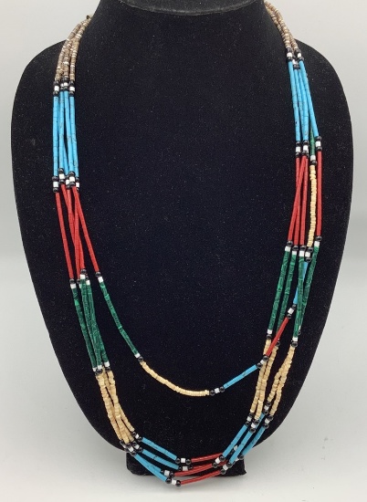 Heishi Beaded Gemstone Necklace - Turquoise, Coral, Malachite, Onyx, Carnel