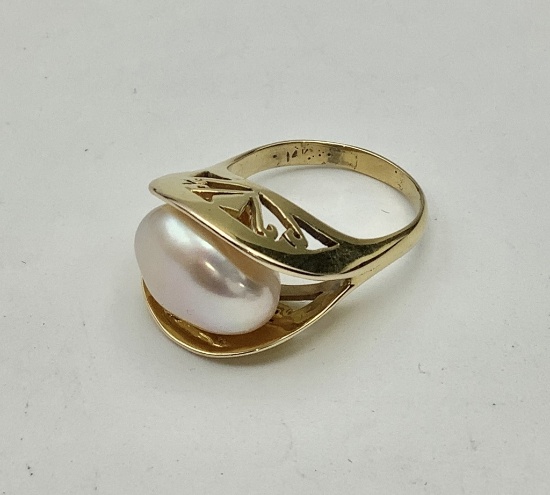 14kt Freeform Pearl Ring - Size 7¼ (6.7g Total Weight)