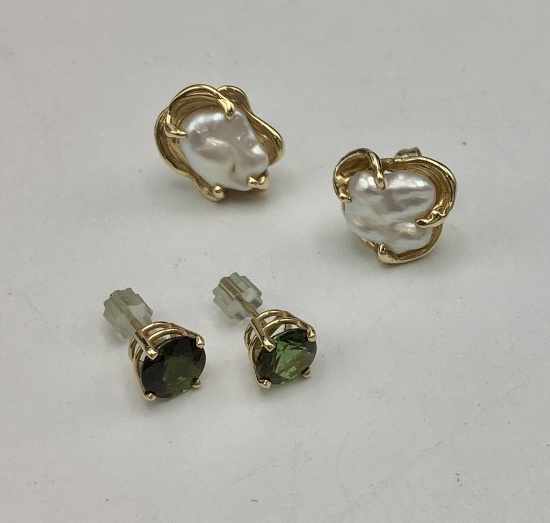 2 Pairs 14kt Earrings (6.5g Total Weight)