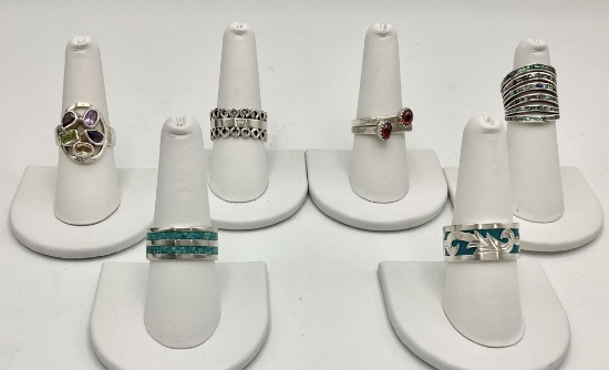 7 Sterling Rings - Sizes 9 & 9½ (1.39 Ozt Total Weight)