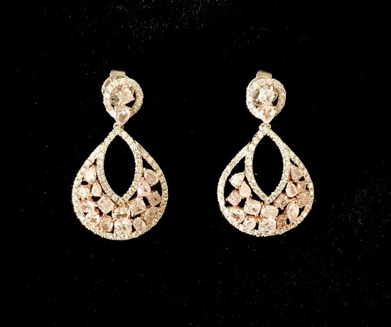 18kt Stamped Rose/white Gold Earrings - 34 Light Pink Pear/Cushion/Marquise/Round/Oval Shape Modif)
