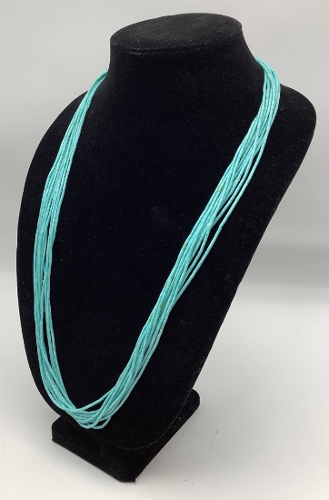 29" Turquoise Heishi 10 Strand Bead Necklace W/ Sterling Clasp