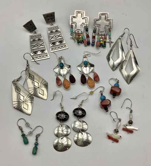 9 Pairs Sterling Earrings (2.63 Ozt Total Weight)