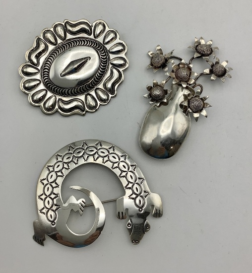 3 Signed Sterling N.Z. Brooches - Largest 3" (1.95 Ozt Total Weight)