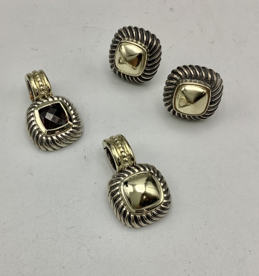 David Yurman 1 Pair Post Earrings & 2 Pendants (925/585)