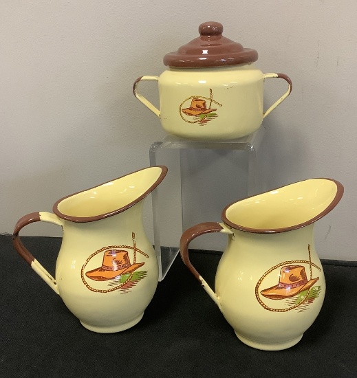 2 Monterrey Western Ware 5½" Creamers;     Monterrey Western Ware Sugar Bow