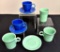 Vintage Fiesta - 4 Pieces Green, 2 Blue Cups & Saucers