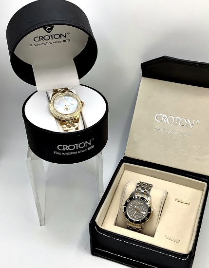 2 Watches - Croton #CR307909 Gold Tone Pave Accents & Croton #CA301142 Dual