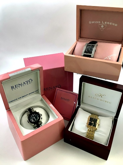 3 Watches - Klaus-Kobec #92843 Gold Tone, Renata Limited Production 139/250