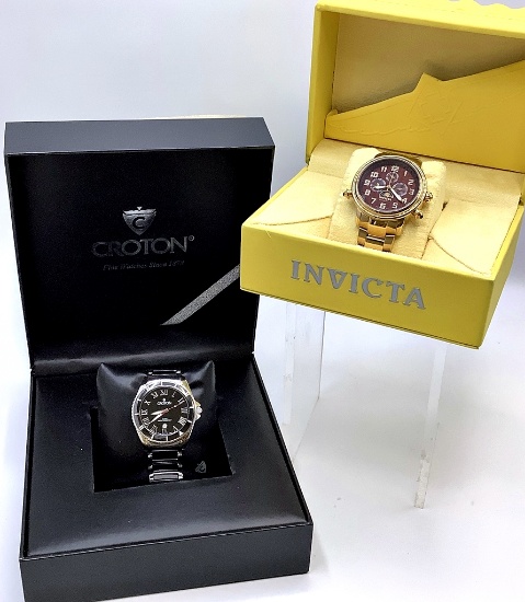 2 Watches - Invicta #4148 Gold Tone & Croton #CR307853 Stainless/Black