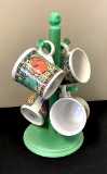 Vintage Fiesta - 4 Coffee Mugs W/ Mug Tree, 13
