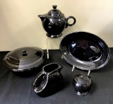 Vintage Fiesta - 8 Pieces Black, Teapot W/ Lid Is 7¼