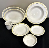 Vintage Fiesta - 7 Pieces Yellow & Blue Striped, Round Platter Is 12
