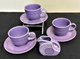 Vintage Fiesta - 3 Cups & Saucers, Small Creamer, Lilac
