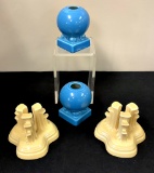 Vintage Fiesta - 2 Pair Candleholders, Yellow & Turquoise, 3½