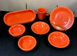 Vintage Fiesta - 7 Pieces Red, Small Plate & Mug Have Tiny Chips