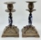 Pair Antique Bronze & Porcelain Candlesticks W/ Removable Bobeches - 7¼