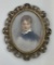 Nice Antique Miniature Hand Painted Portrait In Bronze & Pearl Frame - Sign