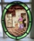 Small Oval Antique Hand Painted & Stained Glass Panel - 9½