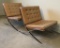 Pair Vintage Mid-Century Barcelona Style Leather & Chrome Lounge Chairs - B