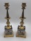 Pair Antique Old Paris France Hand Painted Candlesticks W/ Bronze Tops & Cu