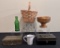 Estate Lot - 7 Items Include Woven Basket, 2 Tin Cash Boxes Etc.