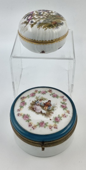 Small Antique English Powder Box - Chelsea, Circa 1800s, 2¾" Dia.;     Hing