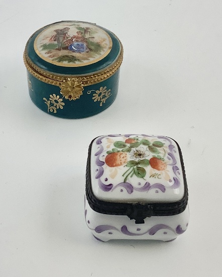 2 Vintage Limoges Hinged Trinket Boxes, 1" & 1½"