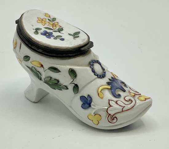 Antique Hinged French Snuff Box - Circa 1800s, Shape Of Shoe, 3½"x1½"