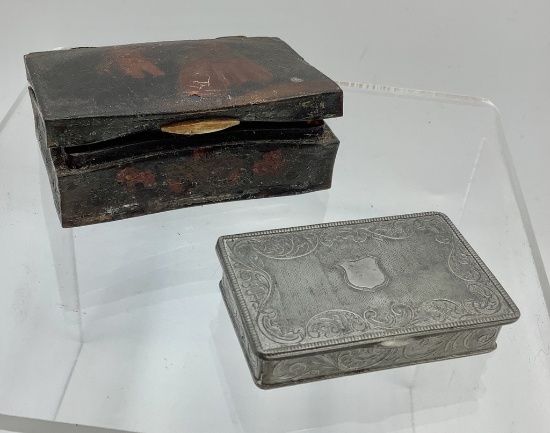 Antique Lacquered Box - Circa 1800s, 2½"x1½", As Found;     Old Metal Snuff