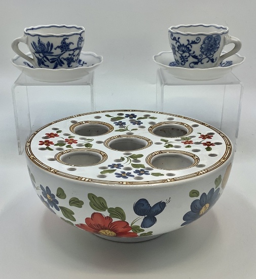Mottahedeh Porcelain Delftware Crocus Bowl - 7¾"x3";     2 Pairs Meissen Cu