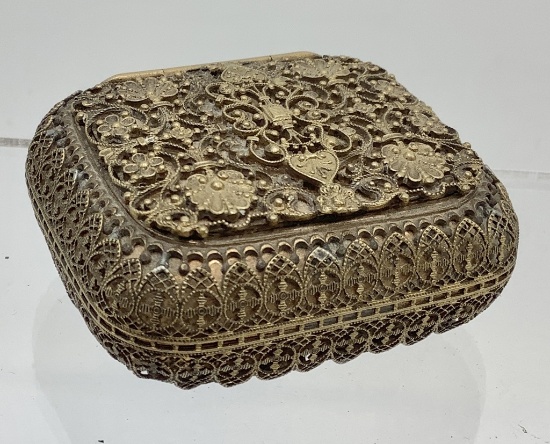 Antique Niello & Gilt Snuff Box W/ Hinged Lid - 2"x1½"