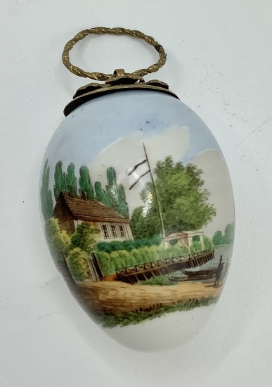 Antique French Porcelain Snuff Box - Circa 1850s, In Shape Of Egg, Top Cork
