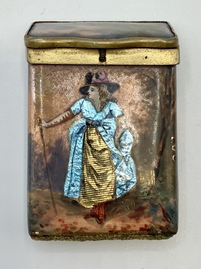 Antique Victorian French Hand Painted & Enameled Match Box - Circa 1800s, 1