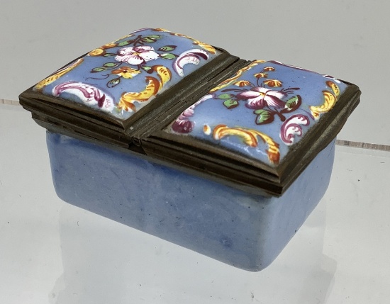 Antique French Porcelain Hand Painted & Enameled Hinged Duet Box - 2"x1½"