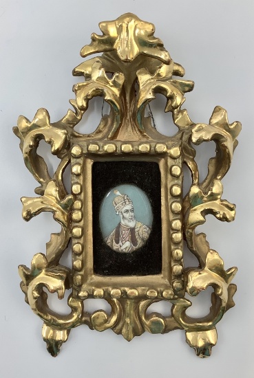 Very Nice Antique Miniature Hand Painted Portrait In Wonderful Water Gilded