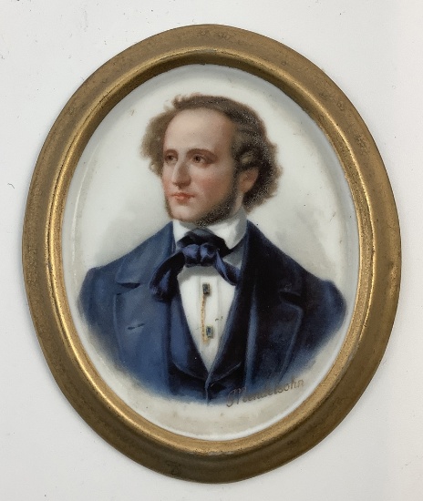 Antique Miniature Hand Painted Portrait On Porcelain - Carlsbad, Circa 1800