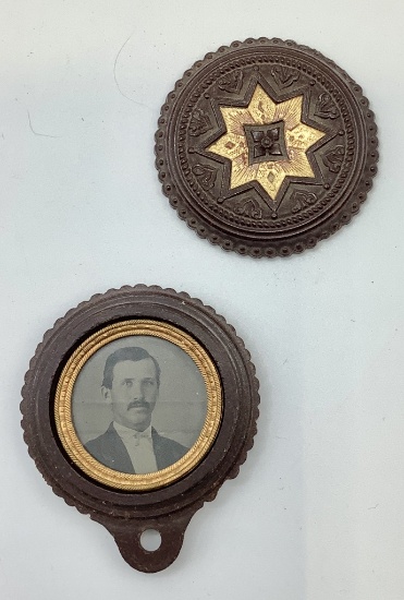 Wonderful Gutta-percha Locket W/ Man's Photo - Screw Off Cover, 2¾"x2"