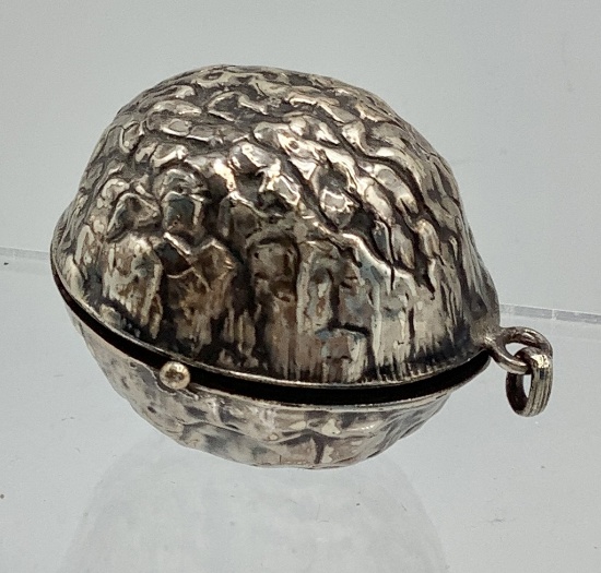 Rare Antique Victorian Sterling Walnut Form Pendant - 1½"x2";     Hand Chas