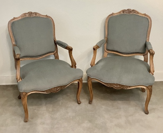 Pair Vintage Carved French Style Chairs W/ Arms - 37"x25" - LOCAL PICKUP OR