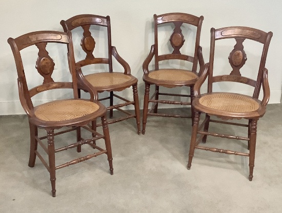 Set Of 4 Victorian Walnut Dining Chairs W/ Burled Wood Backs - 19"x34" - LO