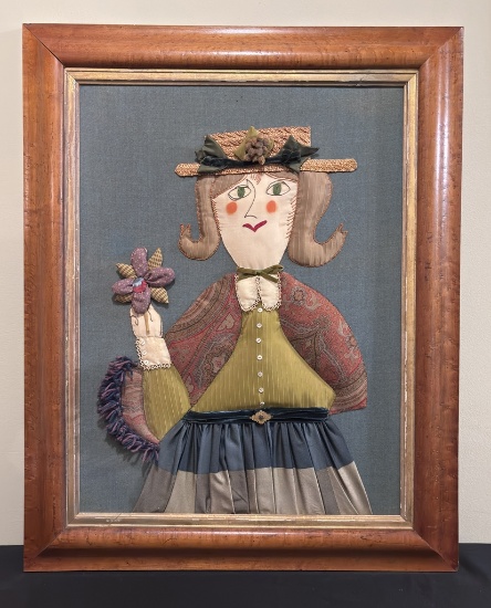 Vintage Fabric Art Portrait - Lady In Hat, W/ Dodsworth Collection Label On