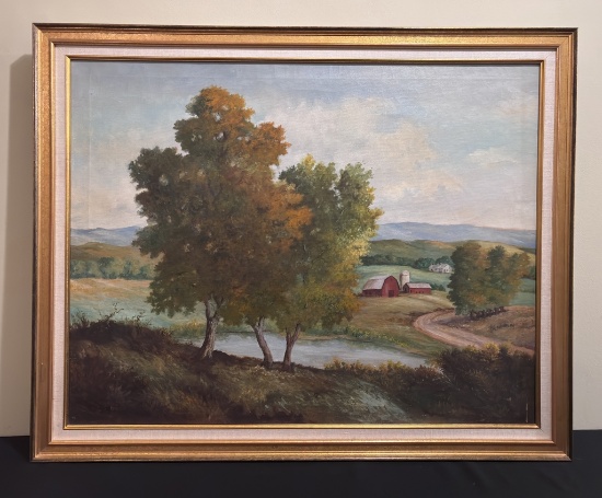 Mary Welch ( Student Of Birger Sandzén) Oil On Canvas - Farm Scenic, Signed